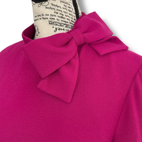 Eliza J Size 6 Pink Crepe Bow Neck Crepe Shift Dress Retro Barbiecore - Picture 4 of 6